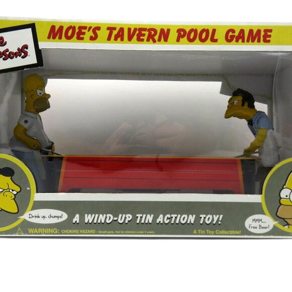 VINTAGE SIMPSONS Moe's Tavern Pool Game Tin Toy 2002 Collectible Wind-Up Action - Picture 1 of 13